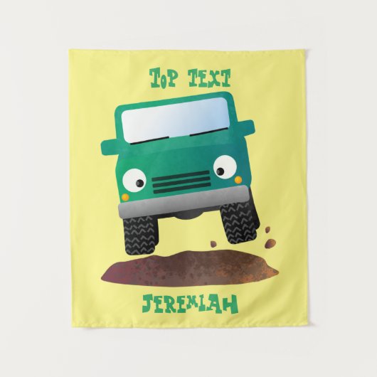 かわいい4X4オフロード車の漫画の車 タペストリー (正面)