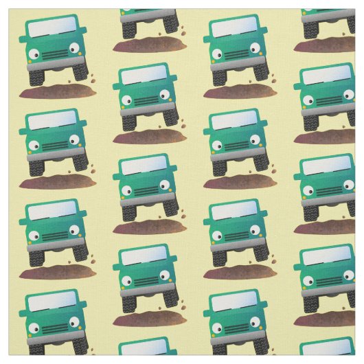 かわいい4X4オフロード車の漫画の車 ファブリック (見本)