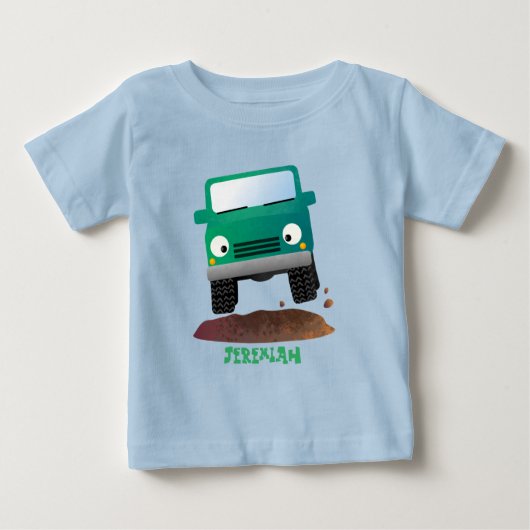 かわいい4X4オフロード車の漫画の車 ベビーTシャツ (正面)