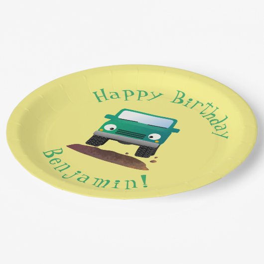 かわいい4X4オフロード車の漫画の車 ペーパープレート (アングル)