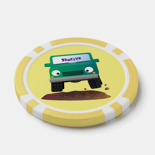 かわいい4X4オフロード車の漫画の車 ポーカーチップ (シングル)