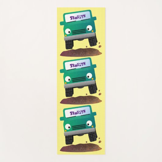 かわいい4X4オフロード車の漫画の車 ヨガマット (正面)