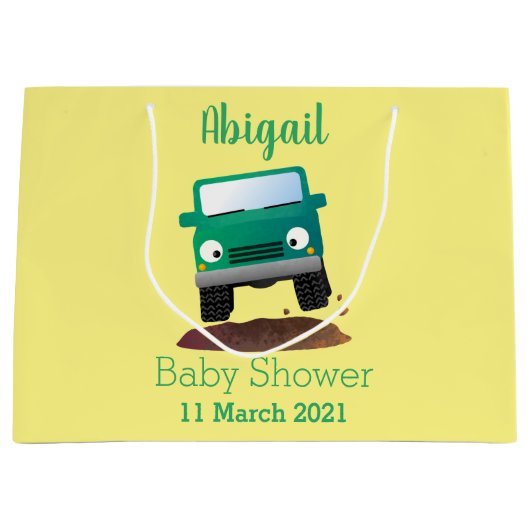 かわいい4X4オフロード車の漫画の車 ラージペーパーバッグ (正面)