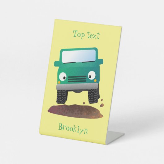 かわいい4X4オフロード車の漫画の車 台座サイン (正面)