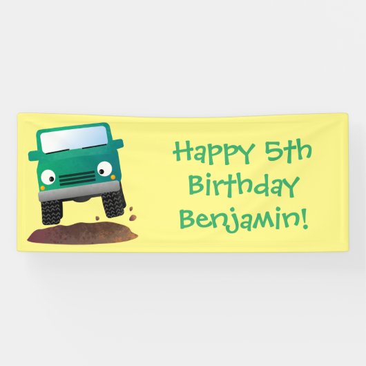 かわいい4X4オフロード車の漫画の車 横断幕 (横)