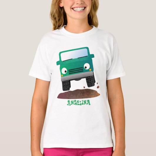 かわいい4X4オフロード車の漫画の車 Tシャツ (正面)
