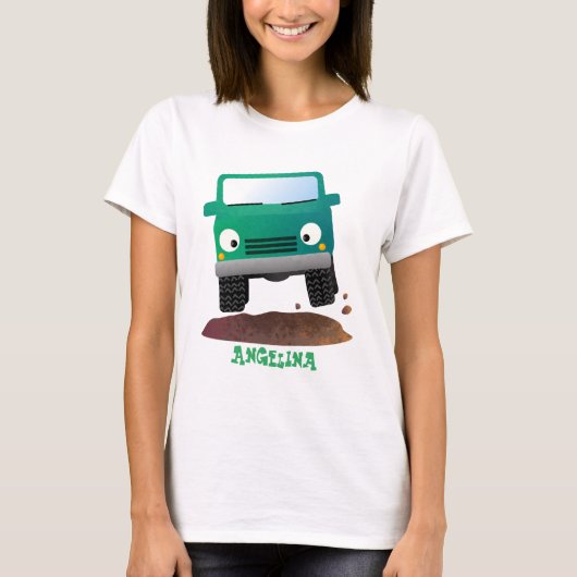 かわいい4X4オフロード車の漫画の車 Tシャツ (正面)