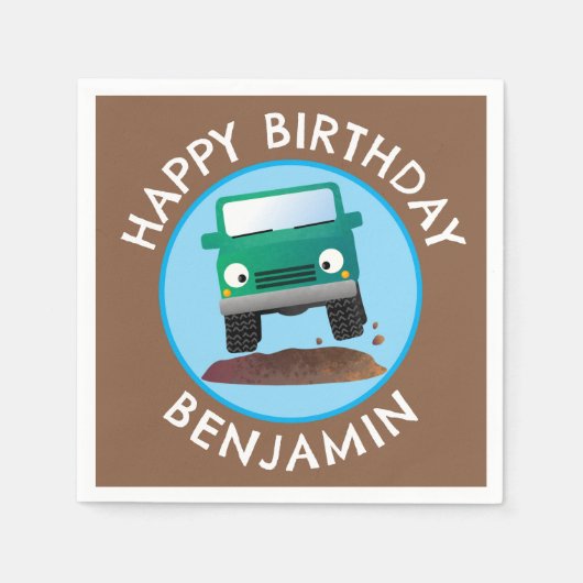 かわいい4X4オフロード車の漫画パーソナライズされた スタンダードカクテルナプキン (正面)