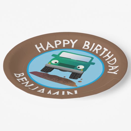 かわいい4X4オフロード車の漫画パーソナライズされた ペーパープレート (アングル)