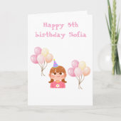 かわいい5歳の女の子の誕生日カード カード (正面)