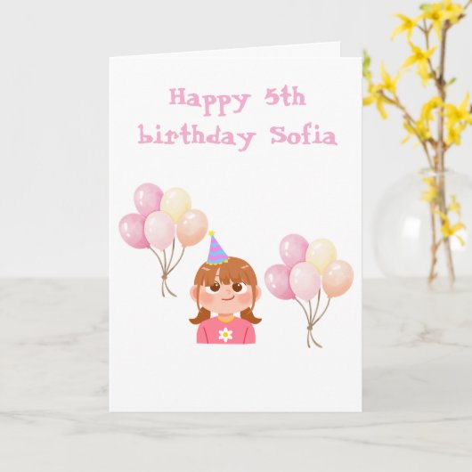 かわいい5歳の女の子の誕生日カード カード (黄色い花)