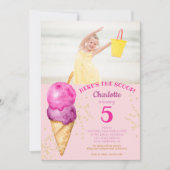 かわいい5歳の誕生日がスクープアイスの写真だ 招待状 (正面)