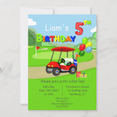 かわいい5歳の誕生日 赤いゴルフカート 男の子用 招待状 (正面)