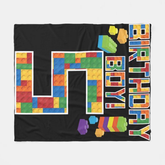 かわいい5誕生日ギフト5歳ブロック建物 フリースブランケット (正面(横))
