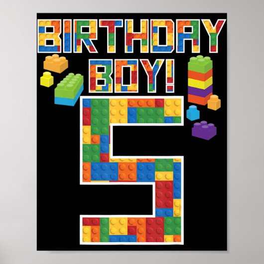 かわいい5誕生日ギフト5歳ブロック建物 ポスター (正面)