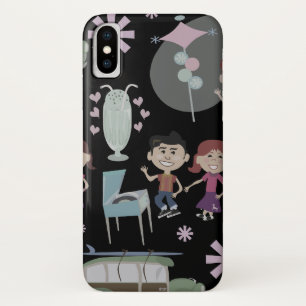 かわいい50代の子供レトロイラストレーションパターン iPhone X ケース