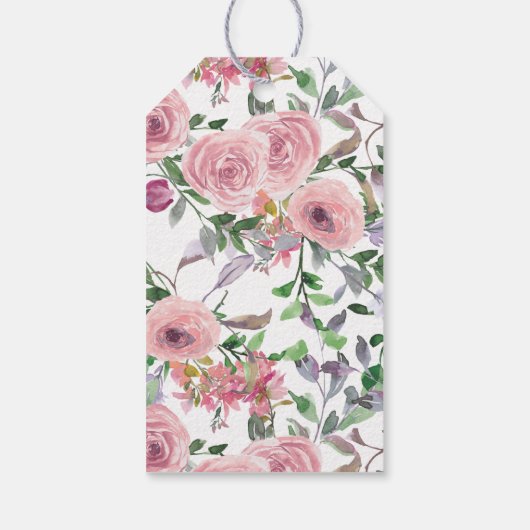 かわいい50誕生日ピンクフローラブーケ水彩 ギフトタグ (裏面)