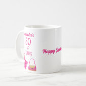 かわいい50誕生日ホットピンクハイヒール名ギフト コーヒーマグカップ (正面左)