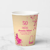 かわいい50&素晴らしいハイヒール金ゴールドホットピンクグリッター 紙コップ (裏面)