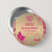 かわいい50&素晴らしいハイヒール金ゴールドホットピンクグリッター 缶バッジ (正面&裏面)