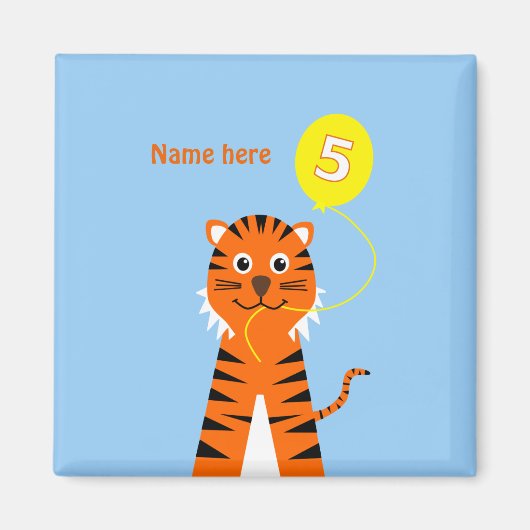 かわいい5th birthday tigerの名前を追加 マグネット (正面)