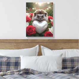 かわいい6月のハリネズミとパールハート キャンバスプリント