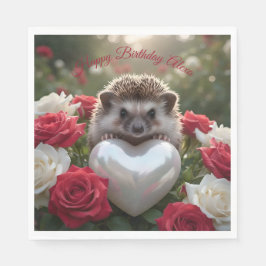 かわいい6月のハリネズミとパールハート スタンダードランチョンナプキン