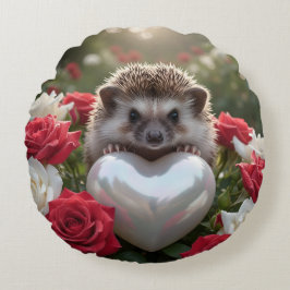 かわいい6月のハリネズミとパールハート ラウンドクッション