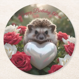 かわいい6月のハートの真珠を持つヒグマ ラウンドペーパーコースター