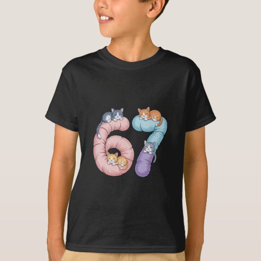 かわいい67猫のミームデザイン Tシャツ (正面)
