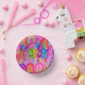 かわいい7歳の誕生日 虹色のゴールドラメ ペーパーボウル (パーティー)
