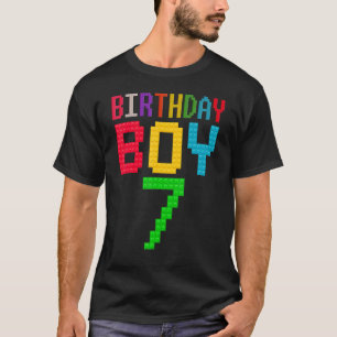かわいい7誕生日7歳ブロック建物少年 Tシャツ