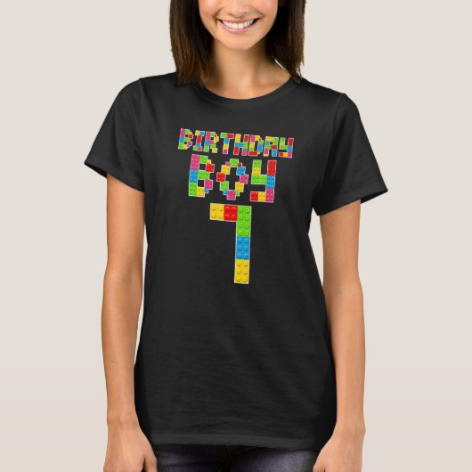 かわいい7誕生日7歳ブロック建物少年 Tシャツ (正面)