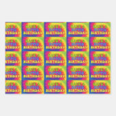 かわいい70年代のヒッピー誕生日絞り染めカラフルを持っている ラッピングペーパーシート (正面)