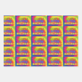 かわいい70年代のヒッピー誕生日絞り染めカラフルを持っている ラッピングペーパーシート