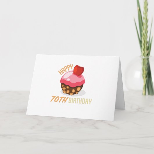 かわいい70歳の誕生日デザイン チョコレートケーキ付き カード (正面)