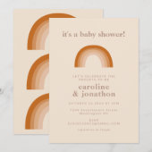かわいい70sレインボーニュートラルテラコッタベビーシャワー 招待状 (正面/裏面)