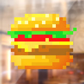 かわいい8ビットピクセルアートバーガーおもしろいギークファーストフード ウィンドウサイン (シート2)