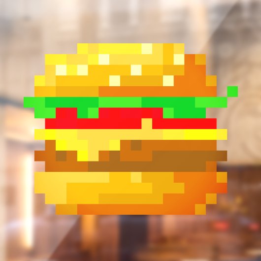 かわいい8ビットピクセルアートバーガーおもしろいギークファーストフード ウィンドウサイン (シート2)