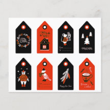 かわいい8個セットの赤と黒のクリスマスの切り抜き