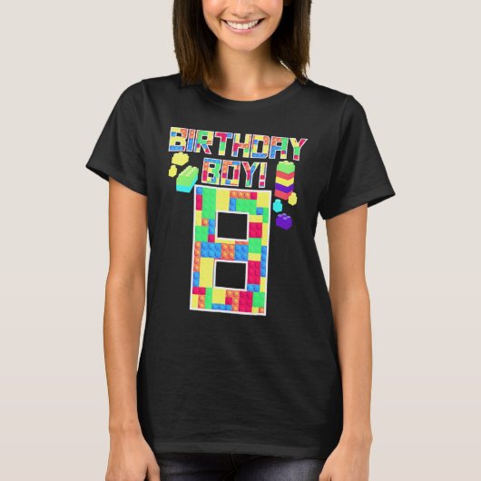 かわいい8歳の誕生日 8歳 ブロック遊び 少年 Tシャツ (正面)