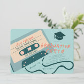 かわいい80年代のブルーカセットテープ音楽卒業 招待状 (スタンド正面)