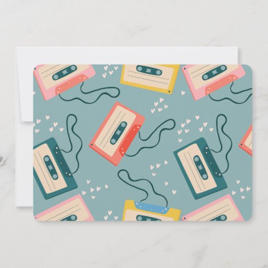 かわいい80年代のブルーカセットテープ音楽卒業 招待状 (裏面)