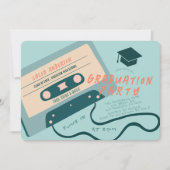 かわいい80年代のブルーカセットテープ音楽卒業 招待状 (正面)