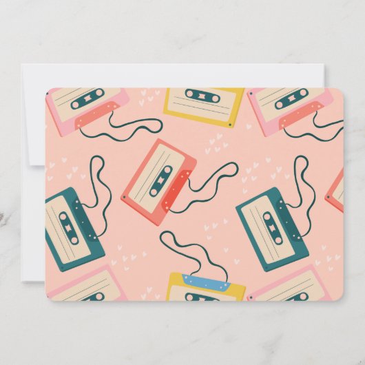 かわいい80年代ピンクのカセットテープ音楽卒業 招待状 (裏面)