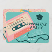 かわいい80年代ピンクカセットテープ卒業写真 招待状 (正面/裏面)