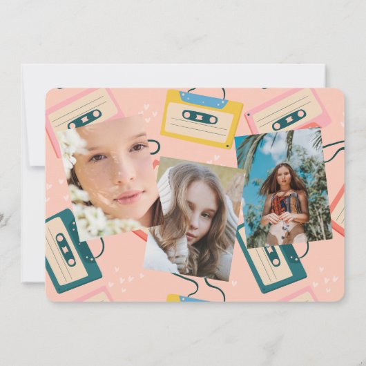 かわいい80年代ピンクカセットテープ卒業写真 招待状 (裏面)