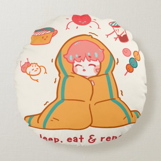 かわいい+あったか+ゲーマー+寝具+眠そう+ちびキャラ ラウンドクッション (正面)