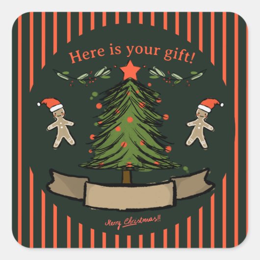 かわいい！あなたの名前に書宇宙クリスマスプレゼントと スクエアシール (正面)