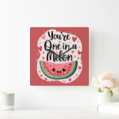 かわいい「あなたは一つメロン」かわいいスイカプリン スクエア壁時計 (ホーム)